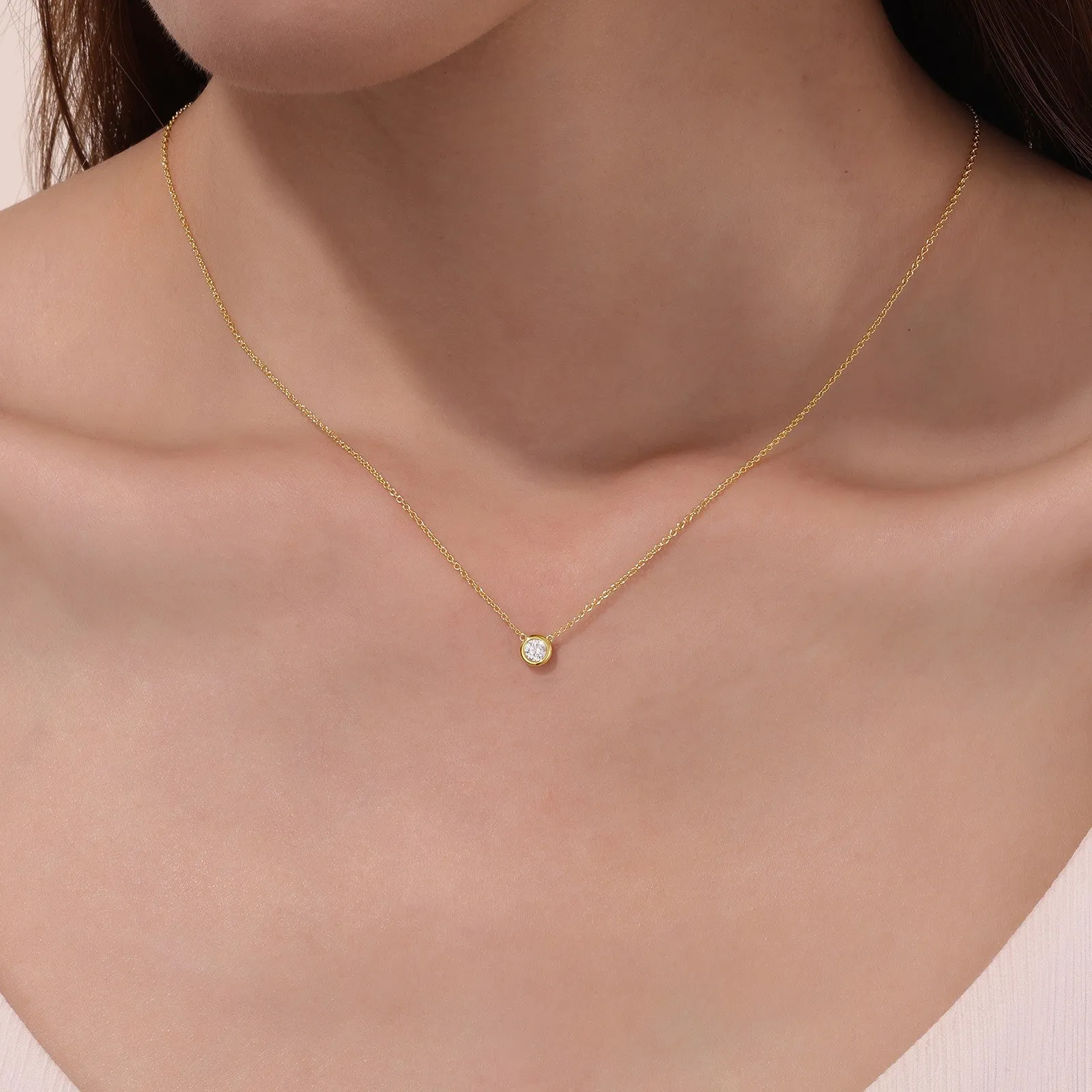 0.45 CTW Bezel-set Solitaire Necklace N0290CLP16