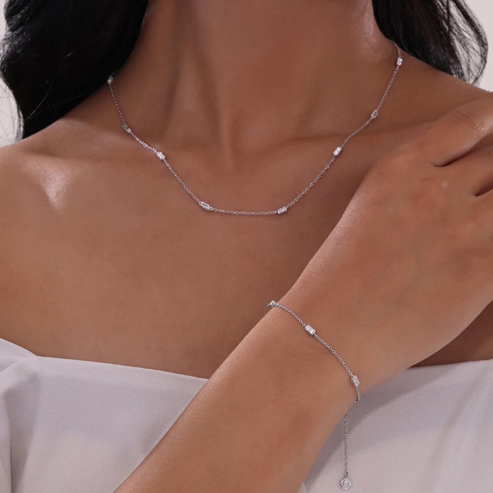 0.6 CTW Adjustable Station Necklace N0321BTP18