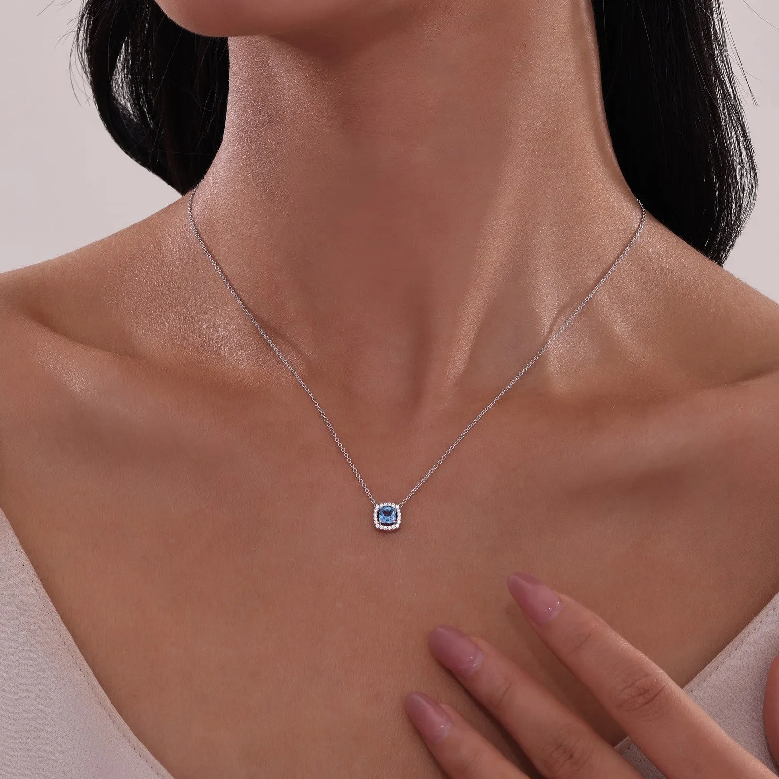 0.76 CTW Cushion-Cut Halo Necklace N0100BTP18