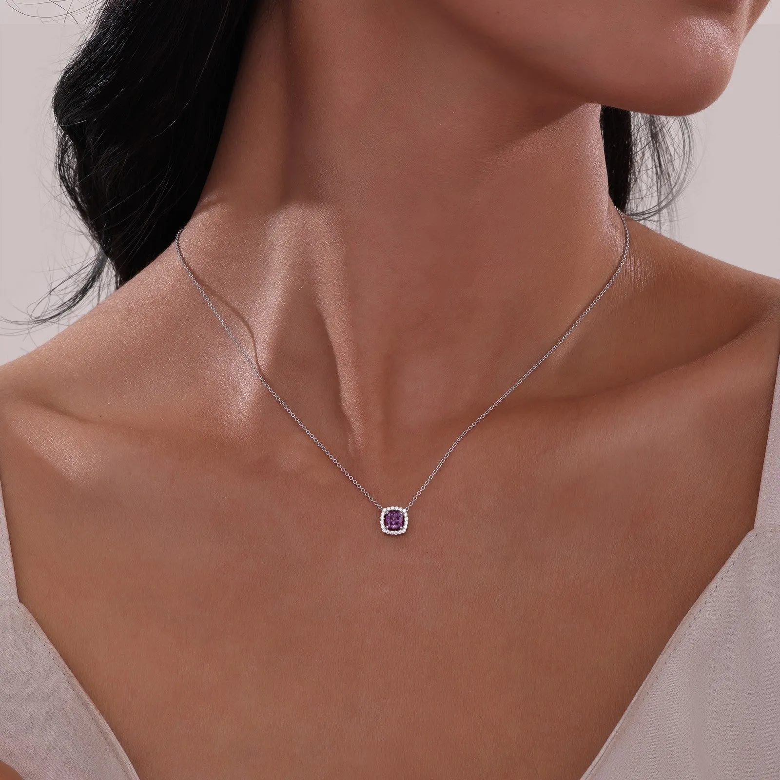 0.76 CTW Cushion-Cut Halo Necklace N0100BTP18