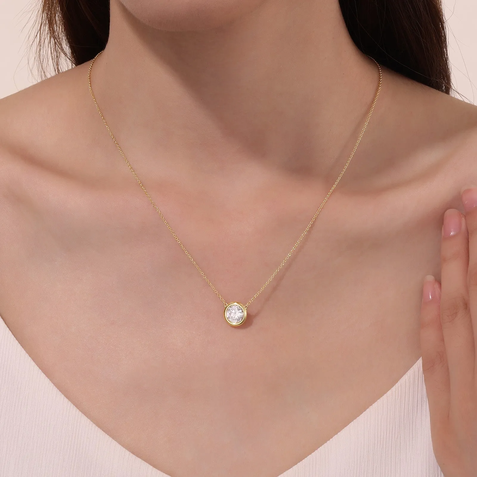 1.25 CTW Bezel-set Solitaire Necklace N0295CLP16
