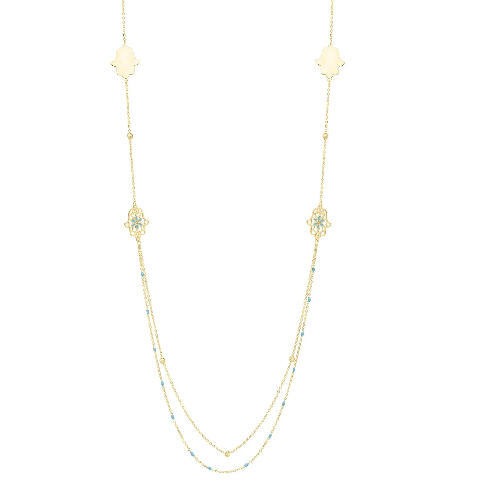 14K 30" Long Hamsa Stationed Necklace