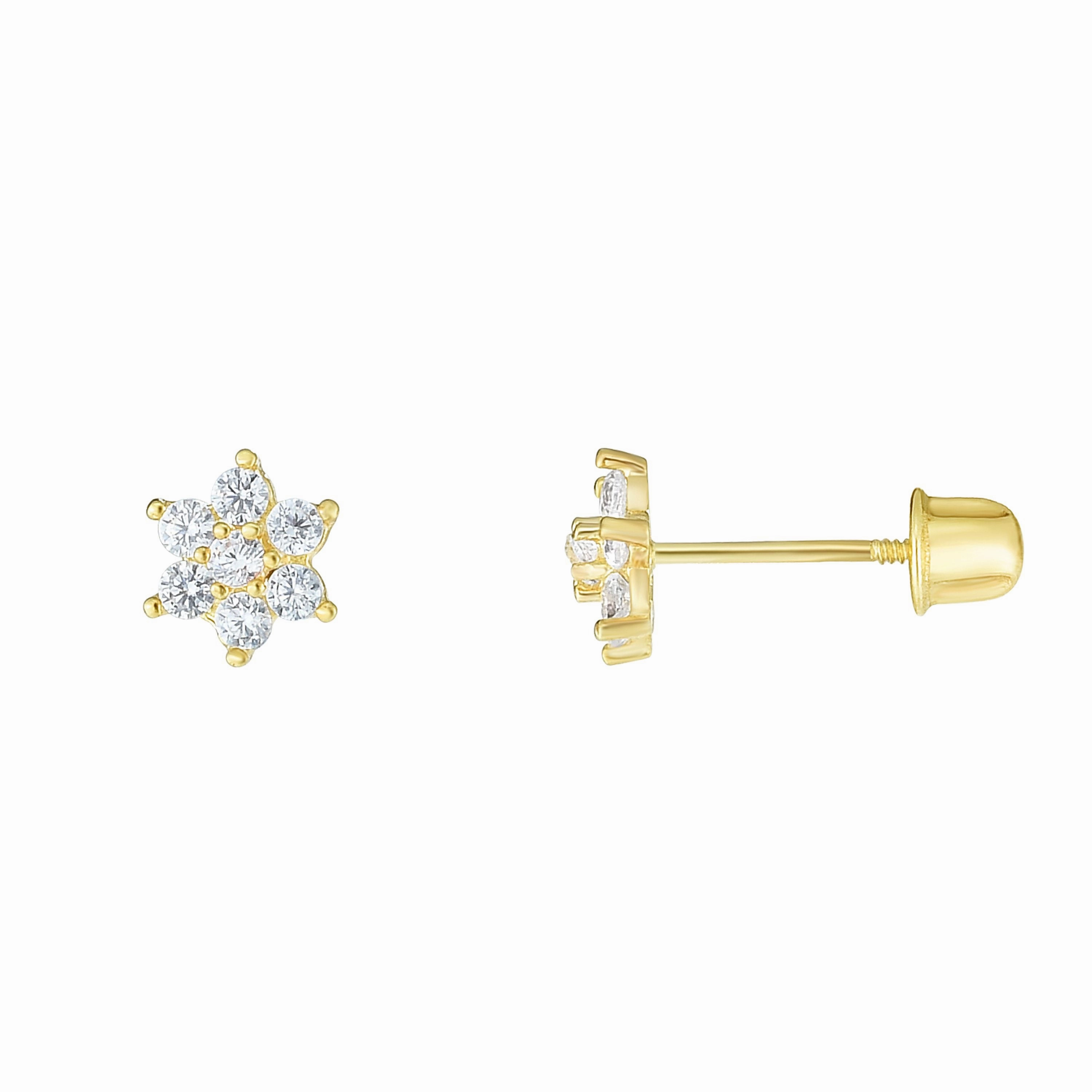 14K Gold CZ Flower Stud Earring