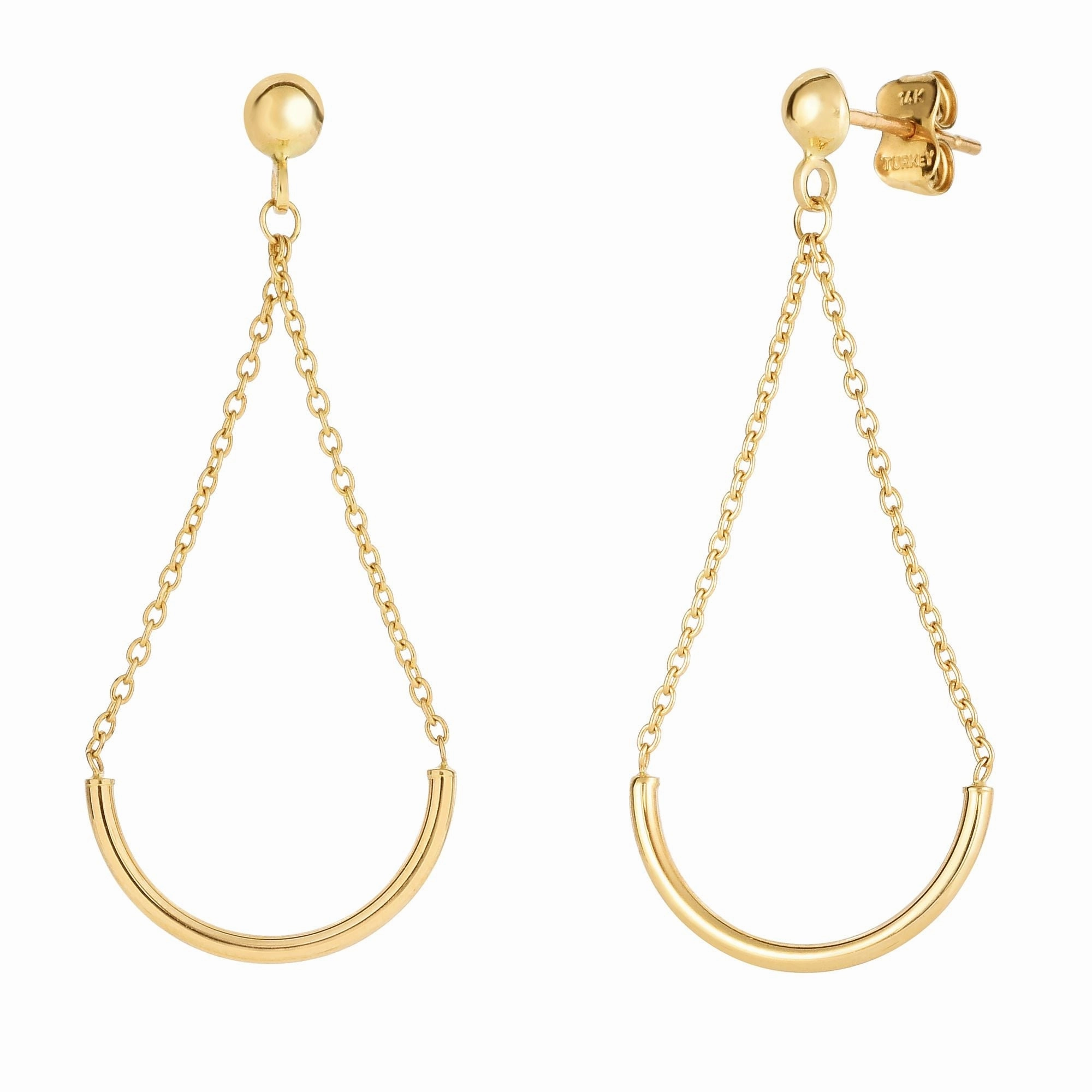 14K Gold Polished Curved Bar Drop Earring