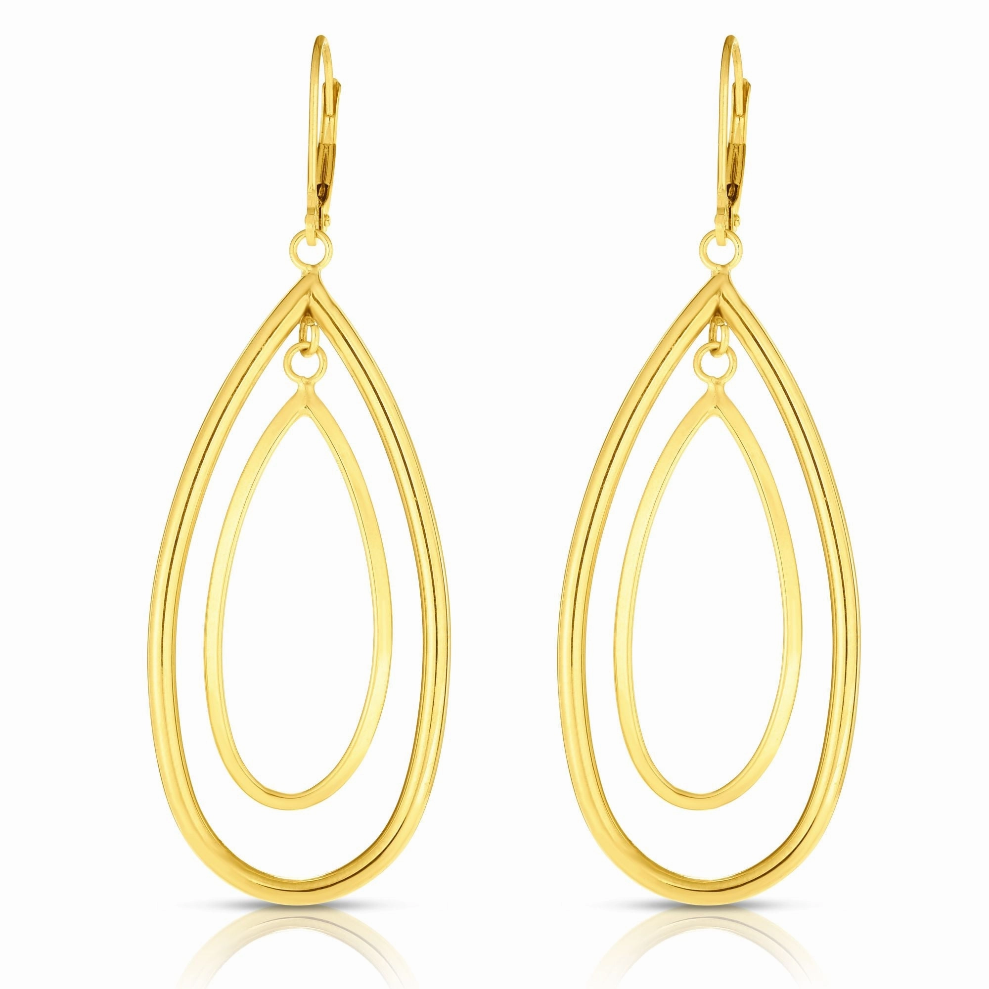 14K Gold Polished Double Oval Multi-Layered Dangle Earring