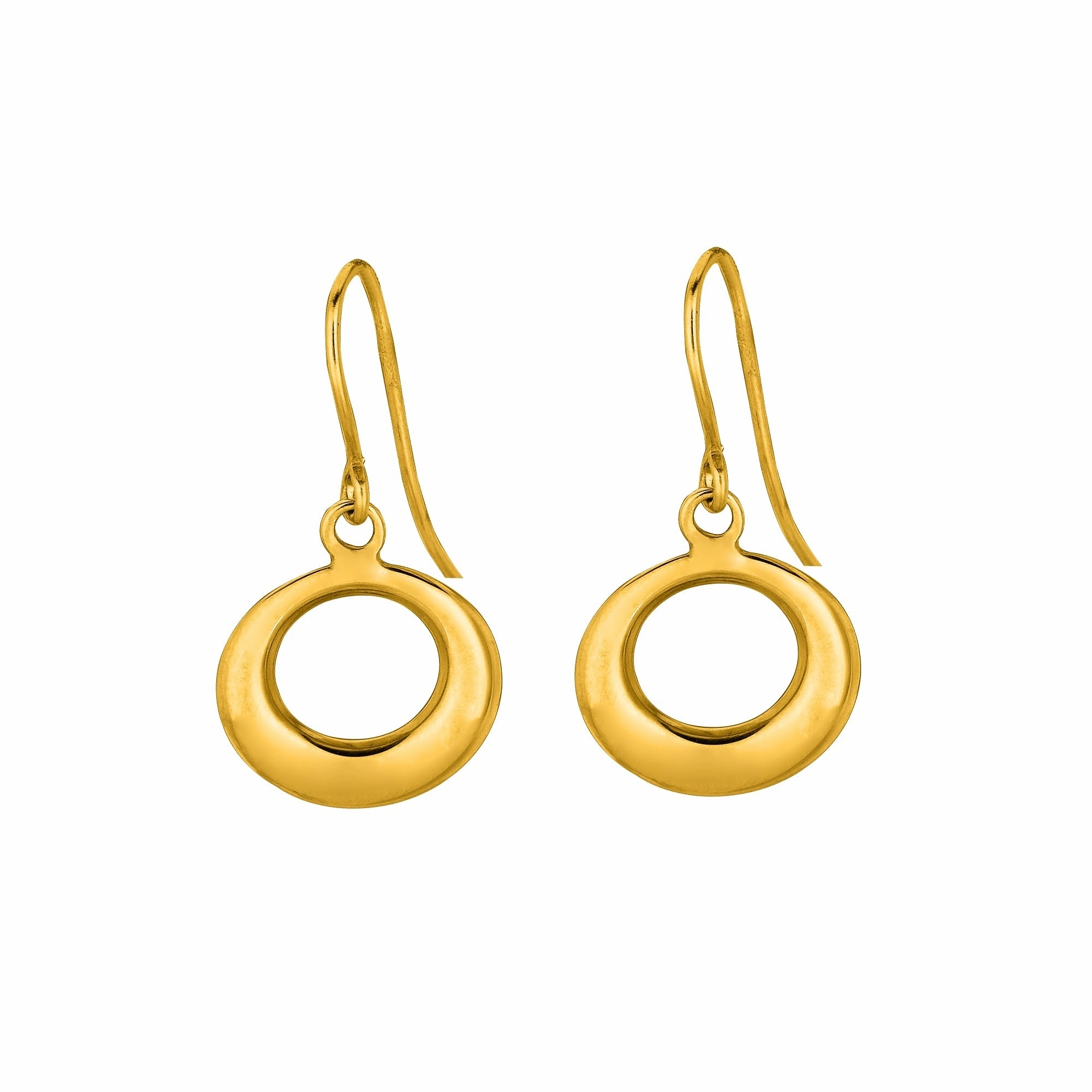 14K Gold Polished Open Circle Drop Earring