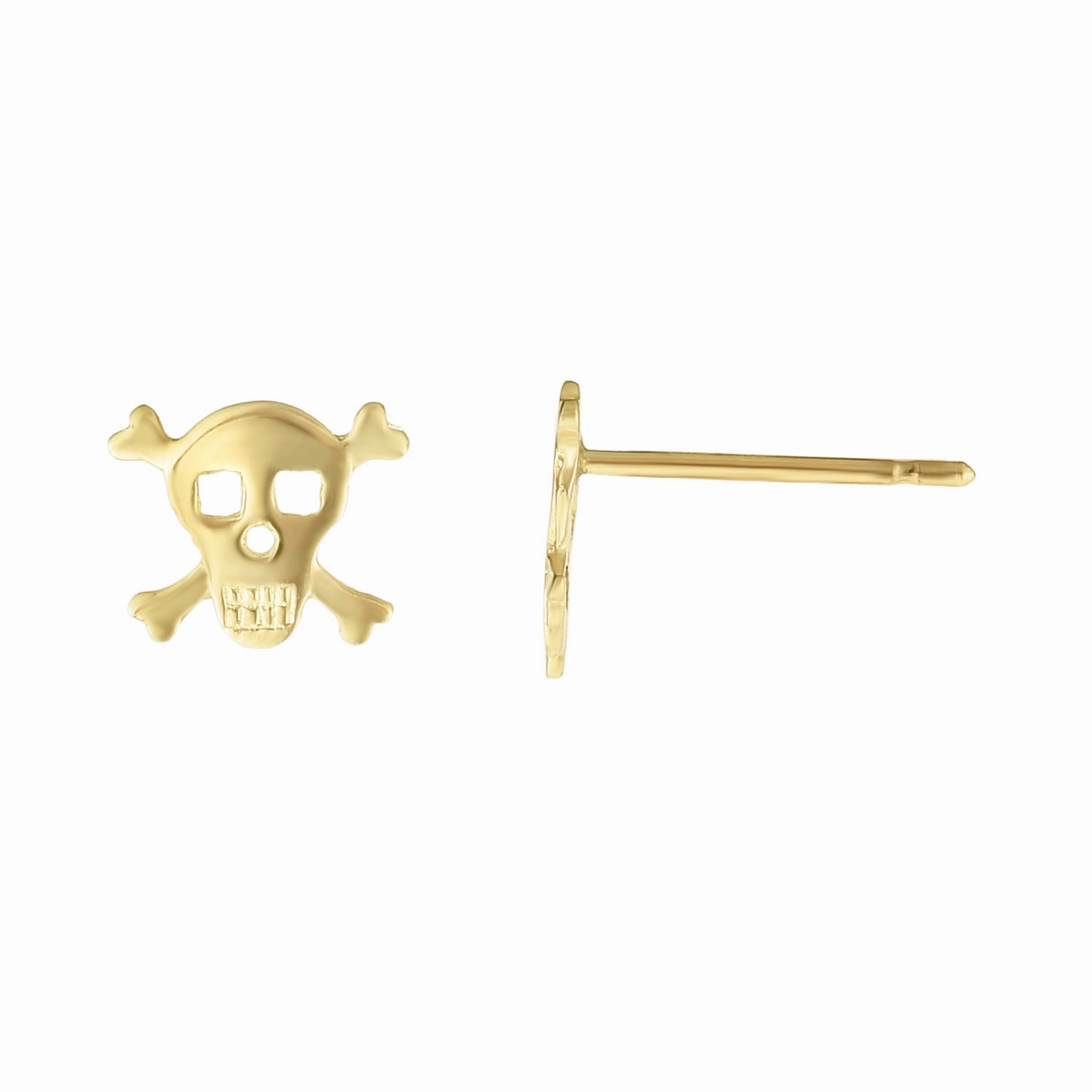 14K Gold Skull Stud Earring