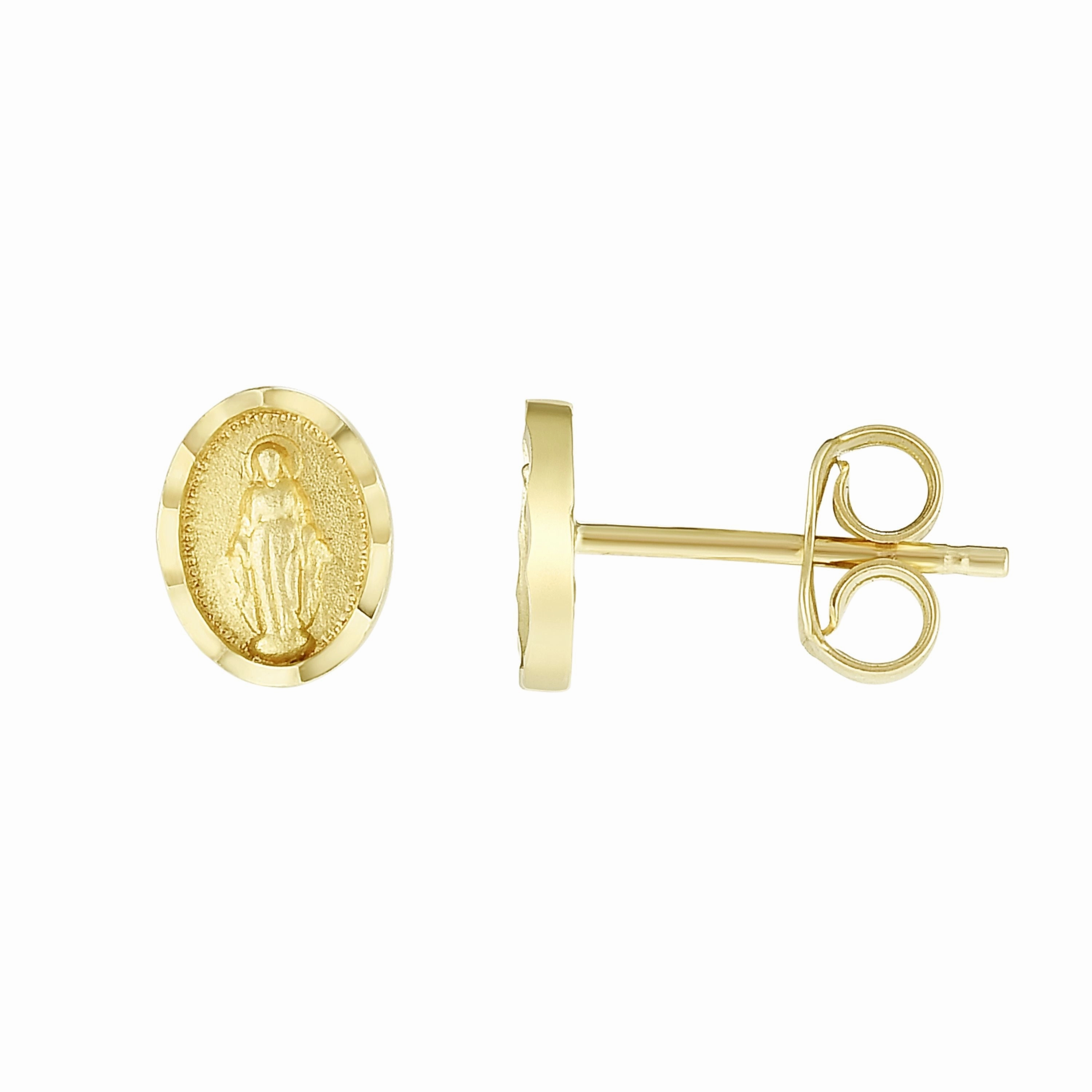 14K Gold Virgin Mary Stud Earring