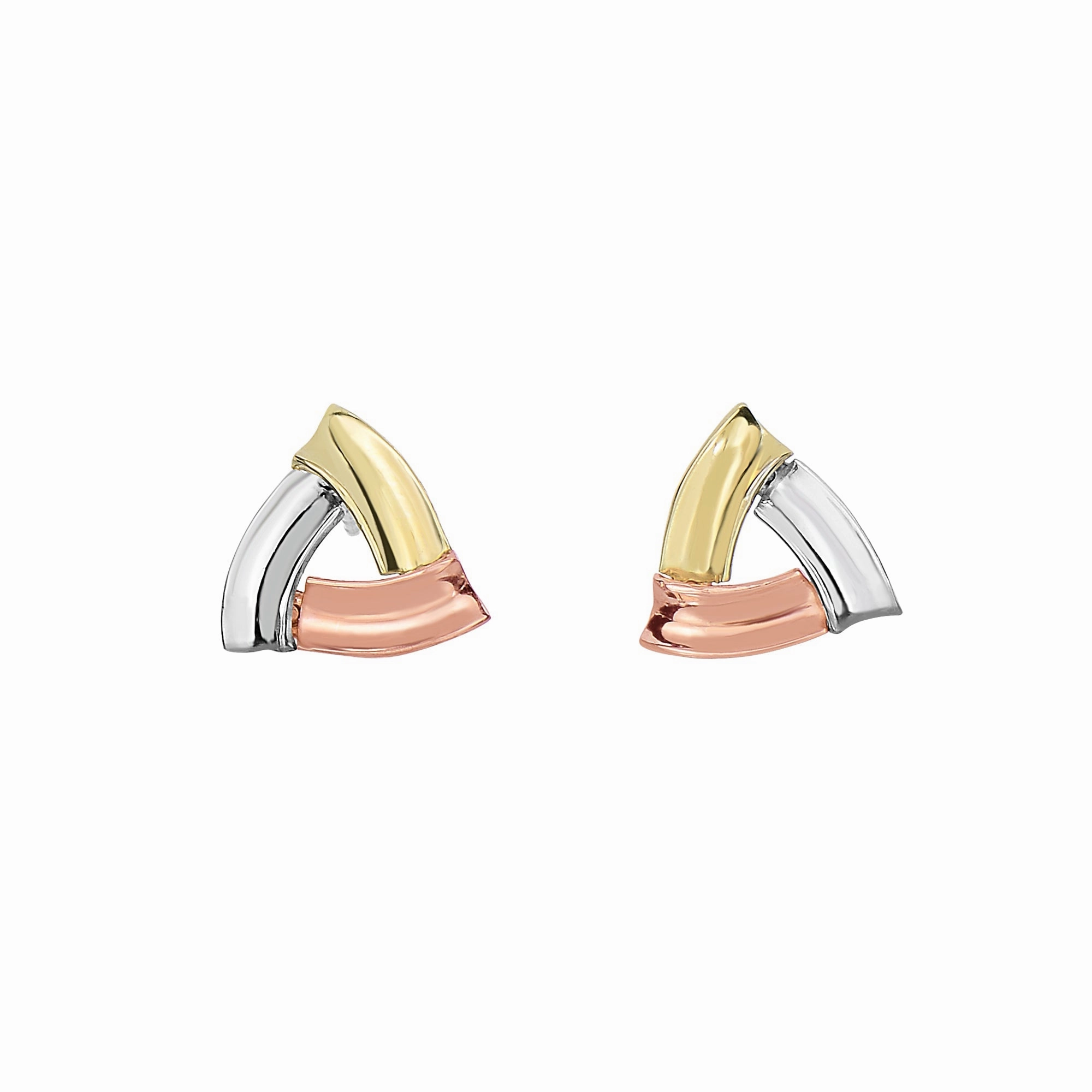 14K Tri-color Gold Triangle Stud Earring