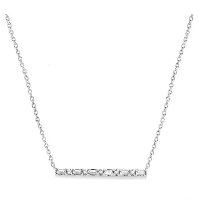 1/6 Ctw Baguette and Round Cut Diamond Petite Bar Necklace in 10K White Gold