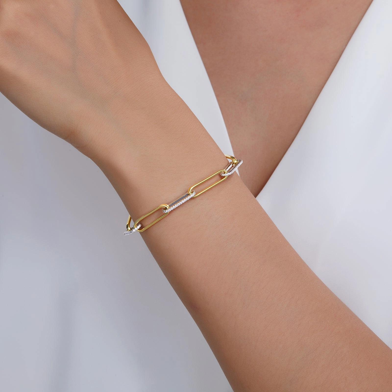 1.65 CTW 2-Tone Paperclip Bracelet B0168CLT75