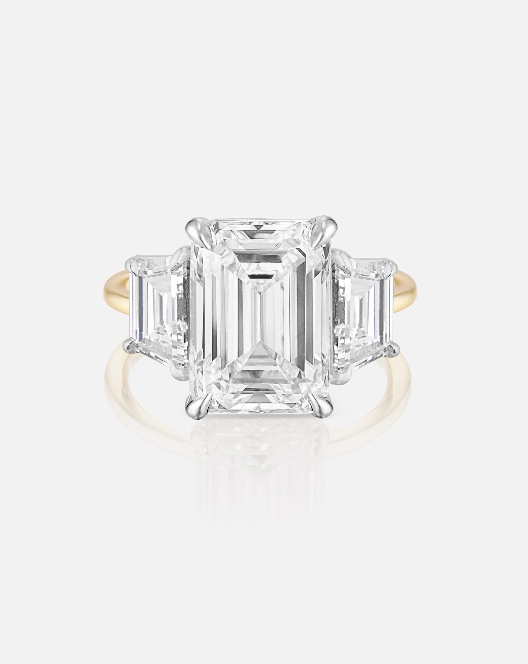 3.65 Emerald Lab Diamond in Whisper Thin Three Stone with Trapezoids