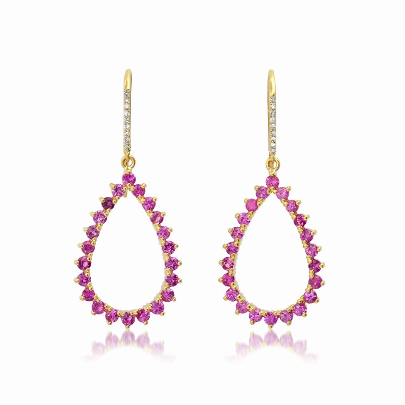 3-Prong Pink Sapphire Open Teardrop Earrings