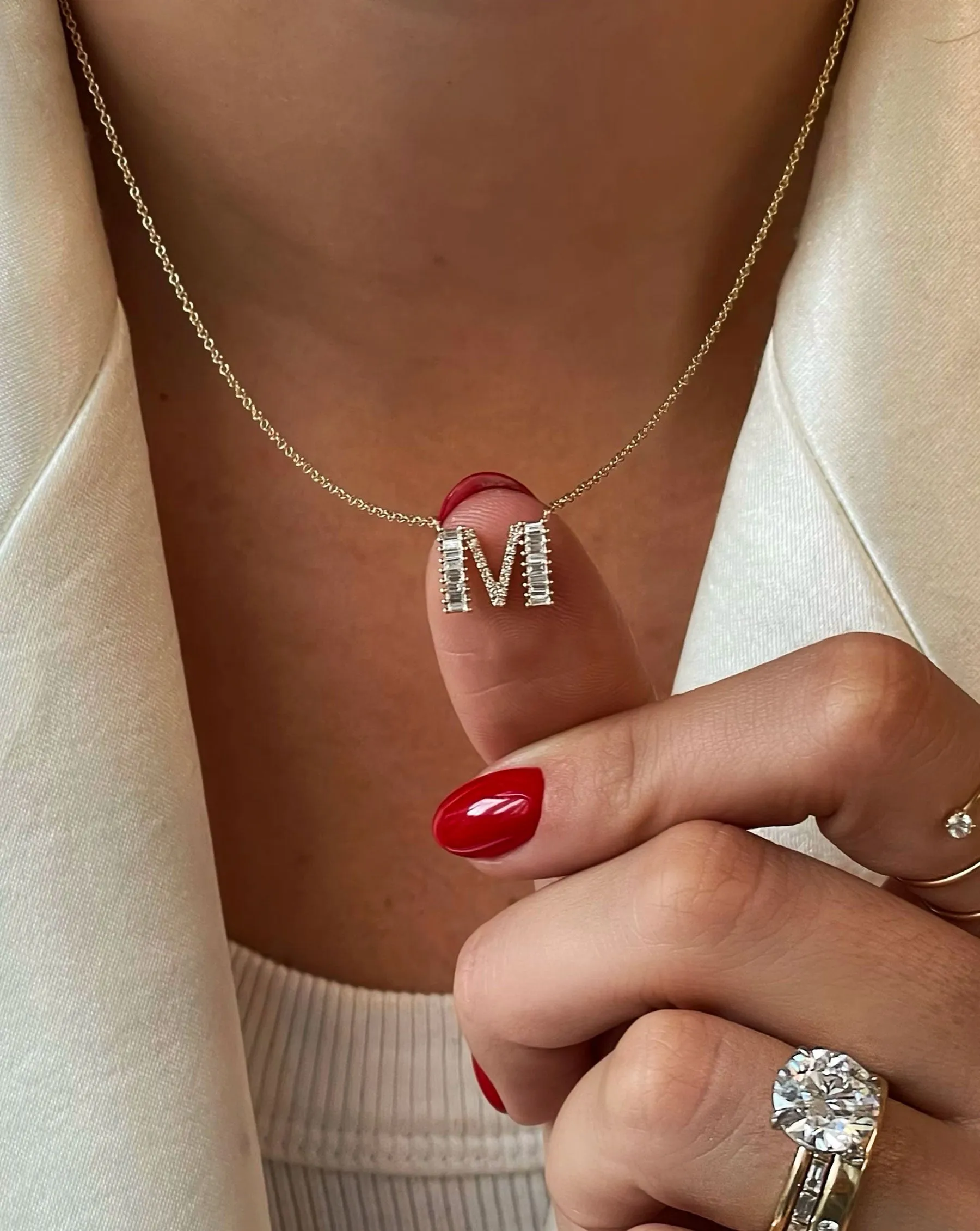 Baguette   Pav Initial Necklace
