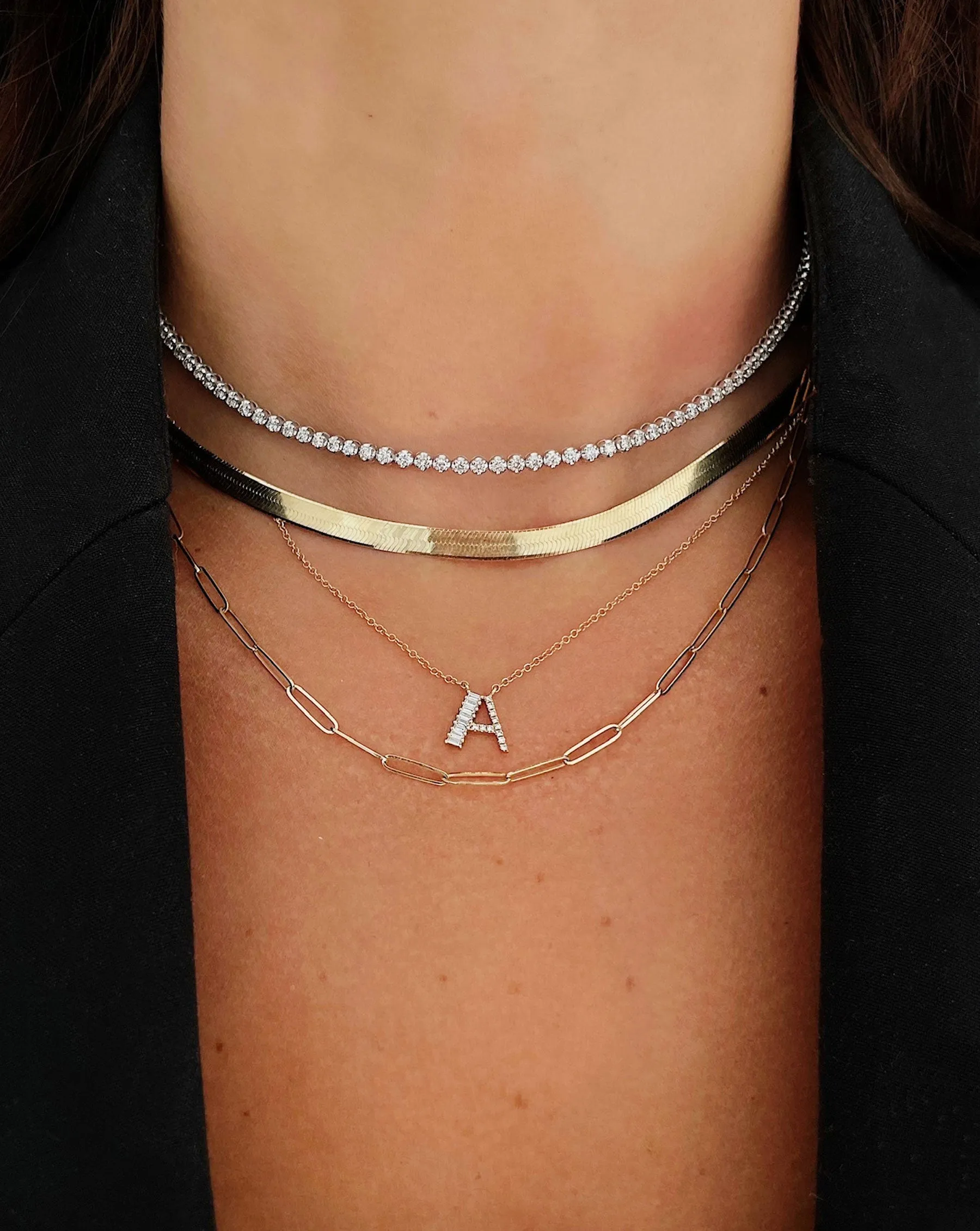 Baguette   Pav Initial Necklace