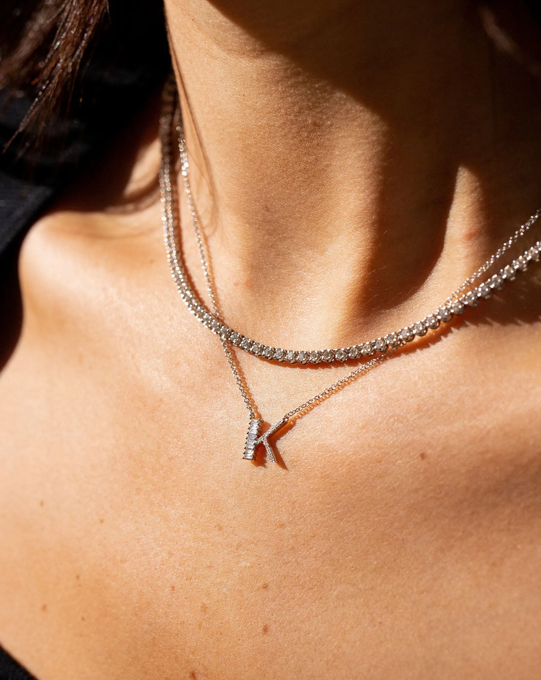 Baguette   Pav Initial Necklace