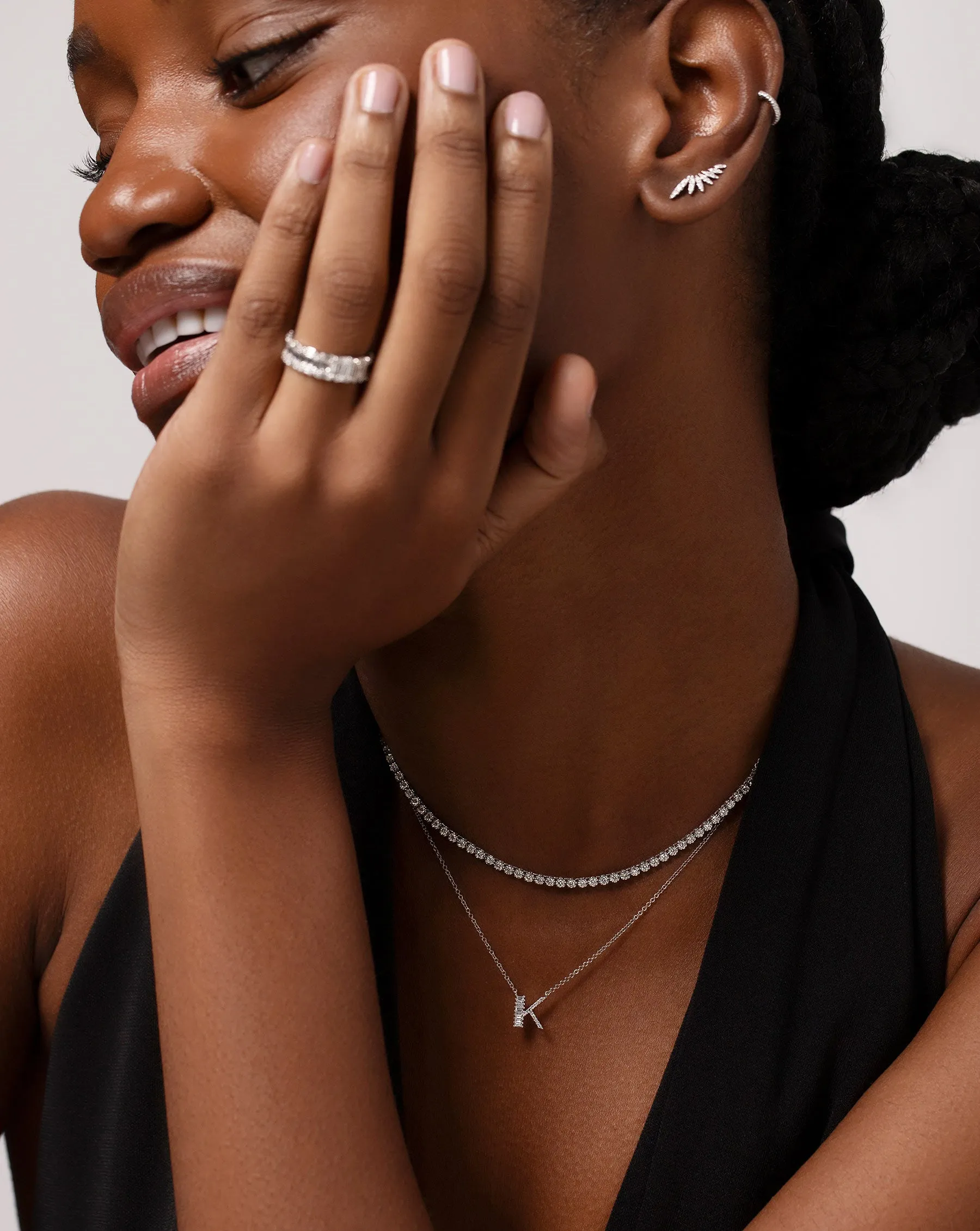Baguette   Pav Initial Necklace