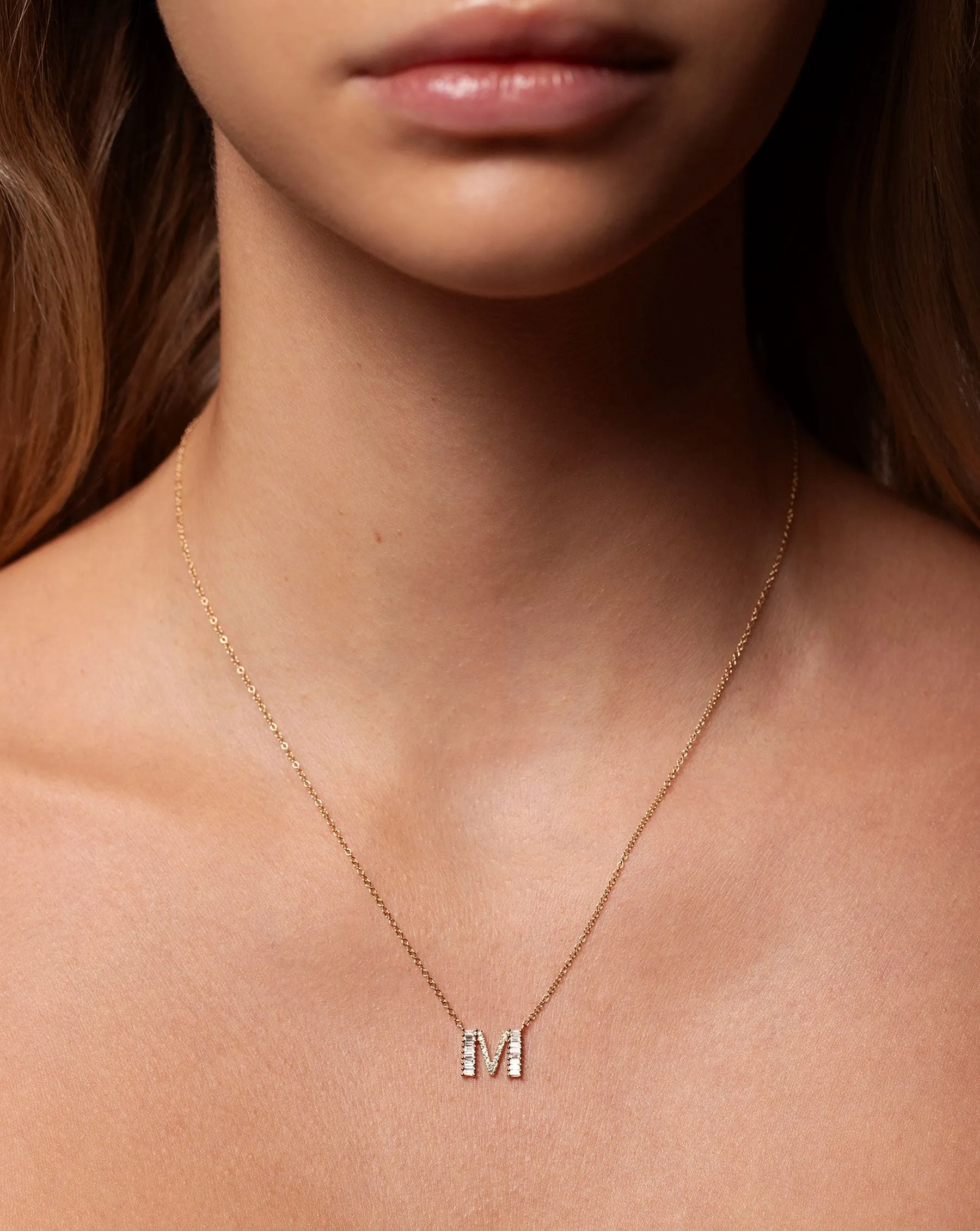 Baguette   Pav Initial Necklace
