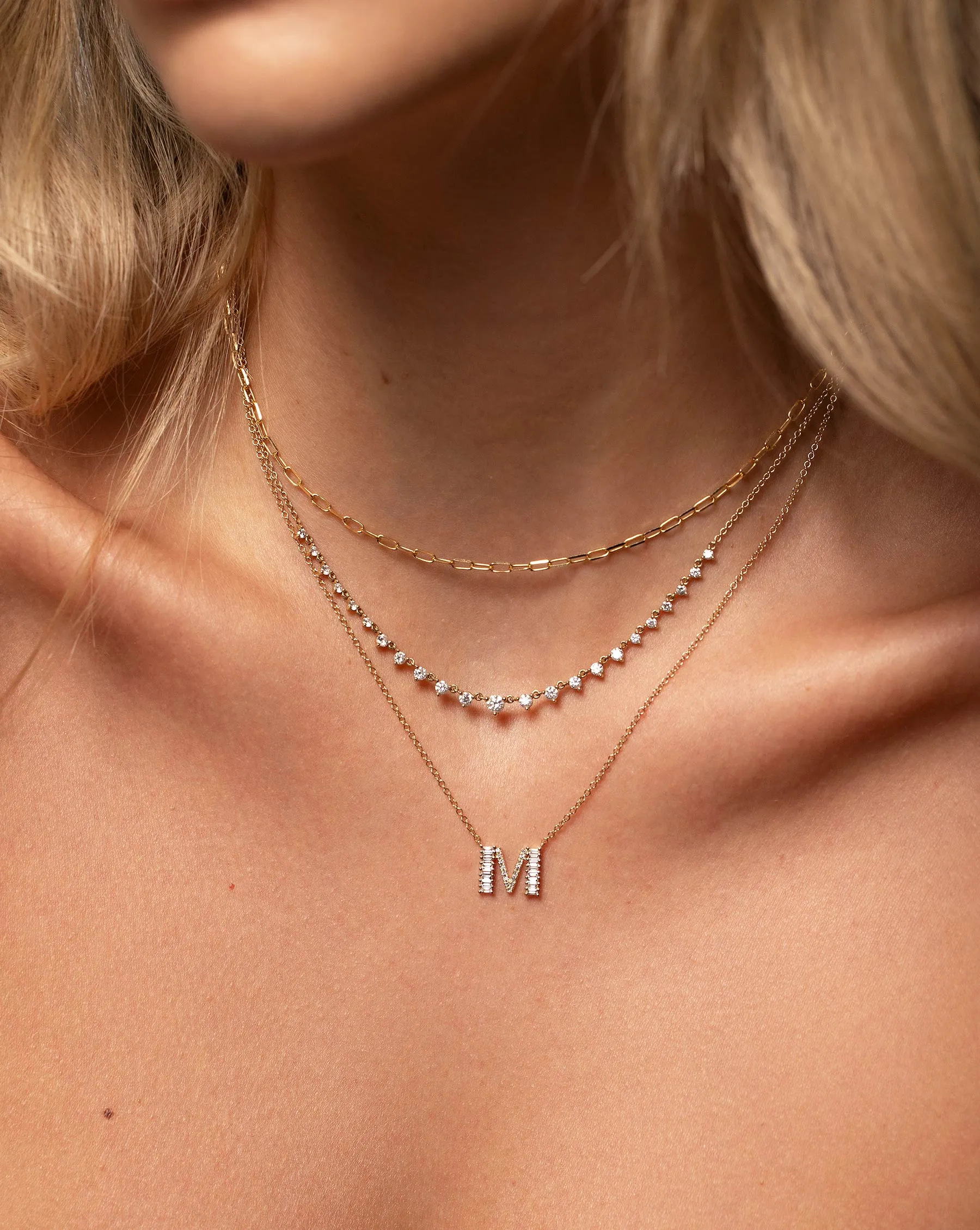 Baguette   Pav Initial Necklace