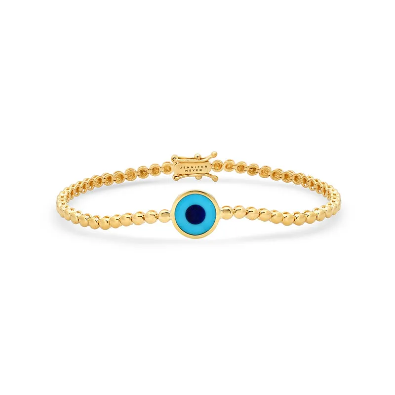Bezel Tennis Bracelet with Mini Turquoise Inlay Evil Eye Accent