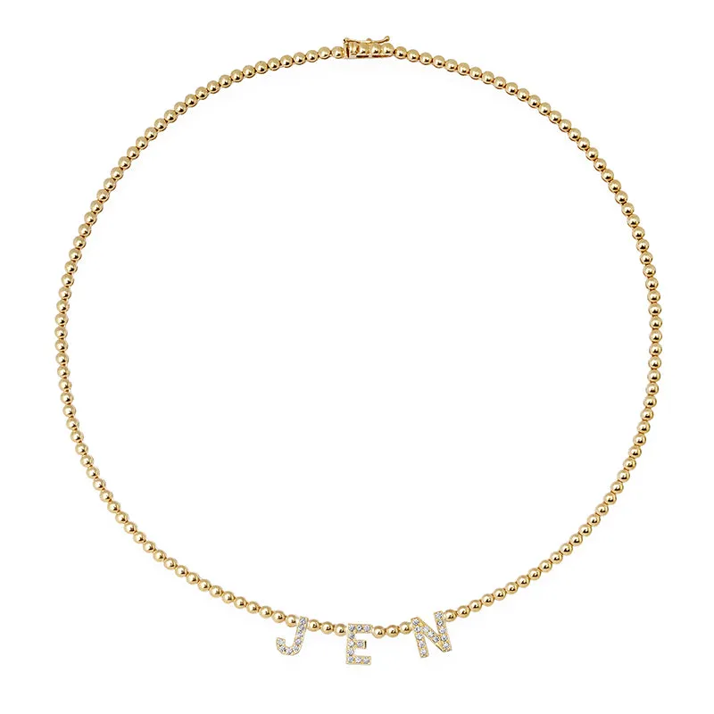 Bezel Tennis Necklace with Custom Diamond Word Accent