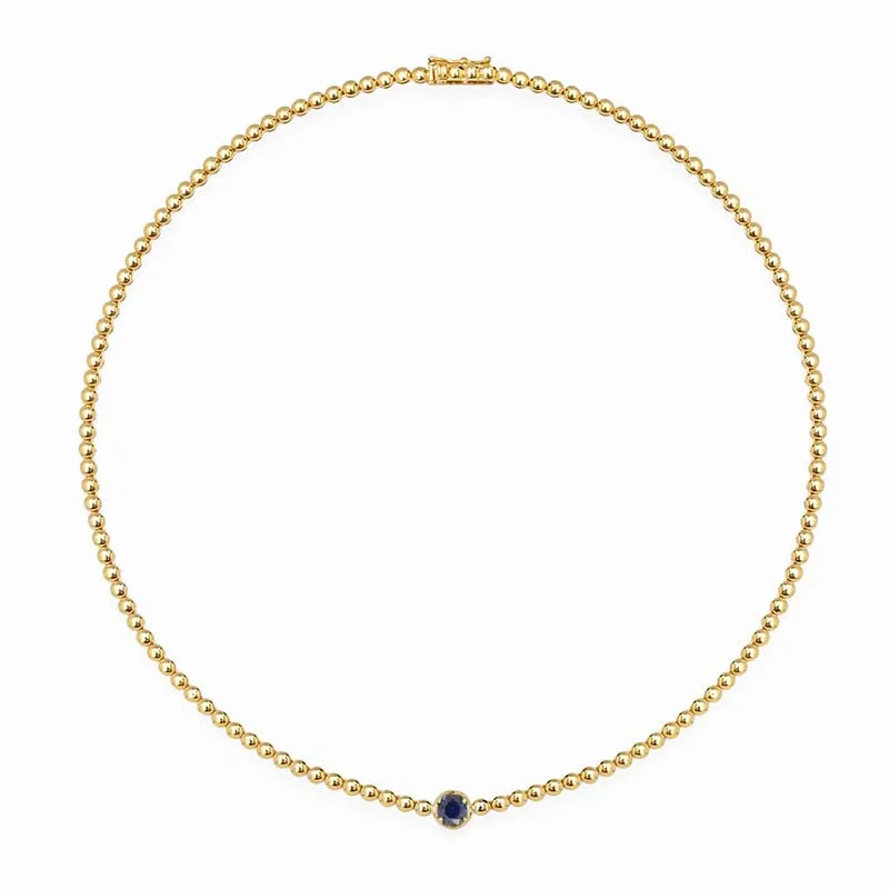 Bezel Tennis Necklace With Illusion Set Blue Sapphire Center