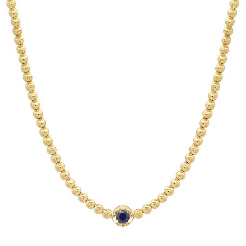 Bezel Tennis Necklace With Illusion Set Blue Sapphire Center