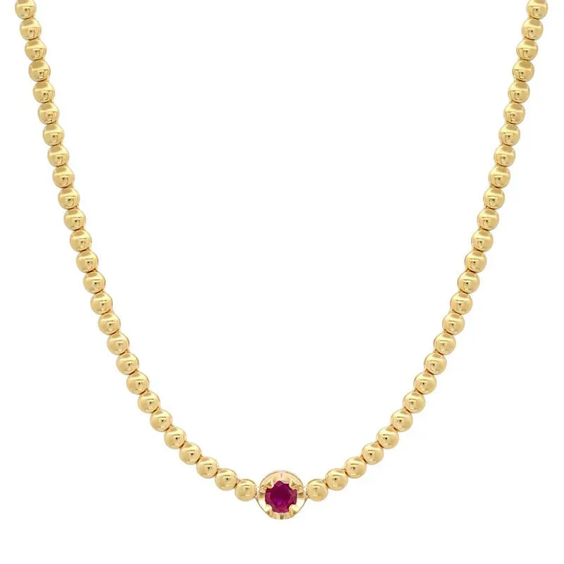 Bezel Tennis Necklace With Illusion Set Ruby Center