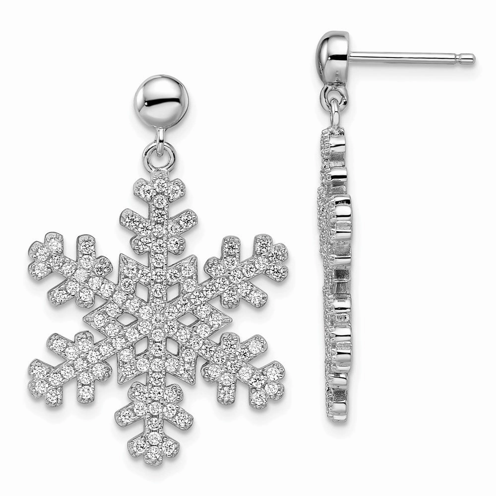 Brilliant Embers Sterling Silver Rhodium-plated 242 Stone Micro Pav CZ Snowflake Dangle Post Earrings