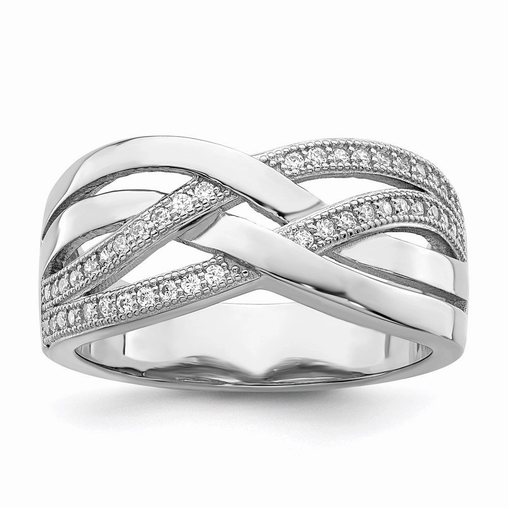 Brilliant Embers Sterling Silver Rhodium-plated 44 Stone Micro Pav CZ Polished Ring