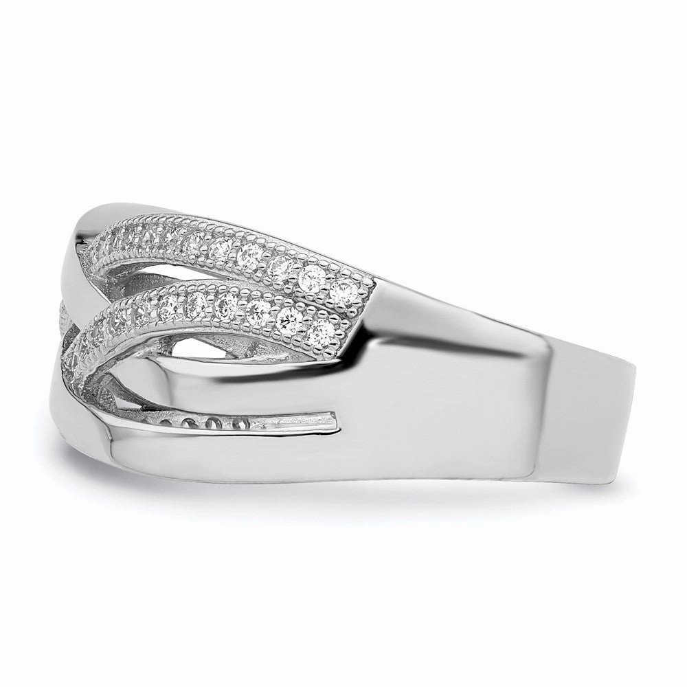 Brilliant Embers Sterling Silver Rhodium-plated 44 Stone Micro Pav CZ Polished Ring