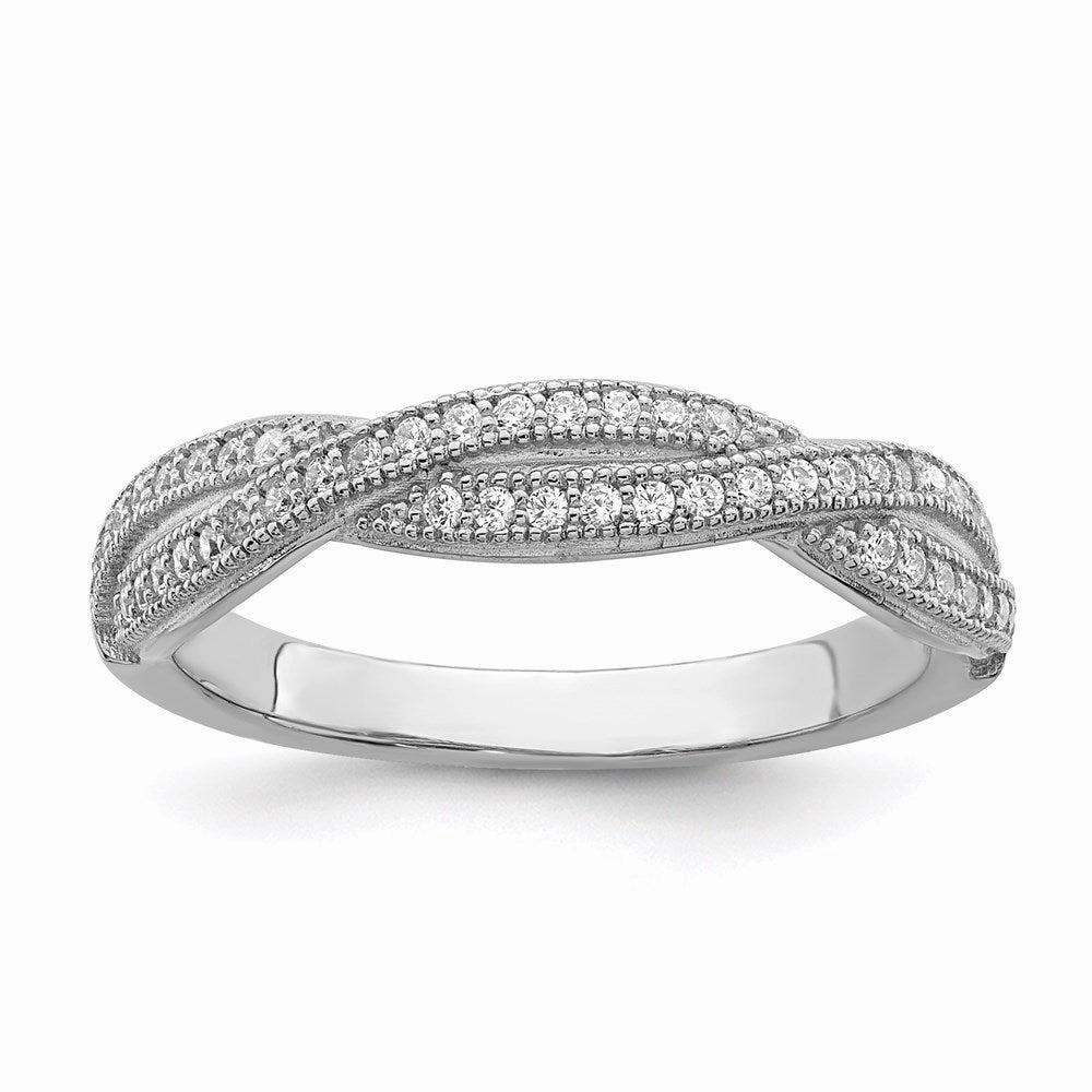 Brilliant Embers Sterling Silver Rhodium-plated 48 Stone Criss Cross Micro Pav CZ Polished Ring