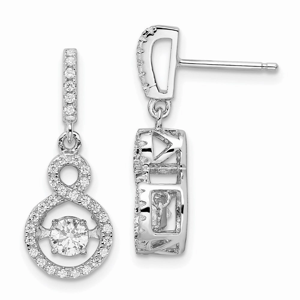 Brilliant Embers Sterling Silver Rhodium-plated 66 Stone CZ Moving Center Vibrant CZ with Micro Pav CZ Infinity Dangle Post Earrings