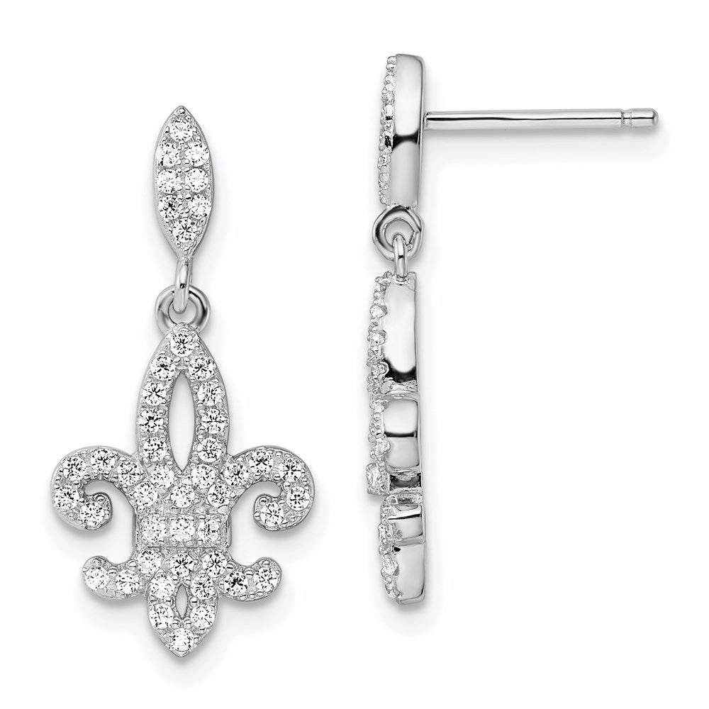 Brilliant Embers Sterling Silver Rhodium-plated 940 Stone Micro Pav CZ Fleur De Lis Post Dangle Earrings