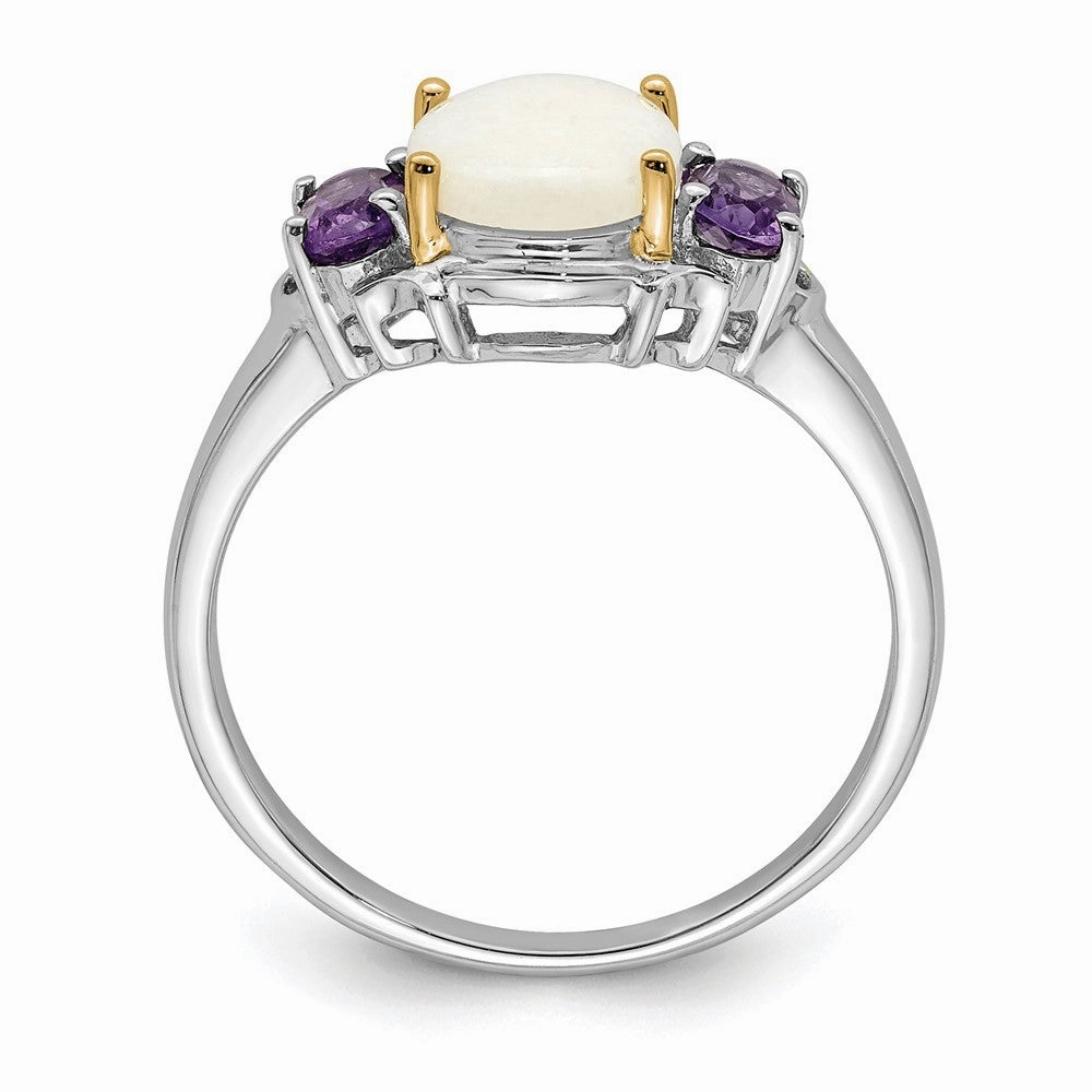 Brilliant Gemstones Sterling Silver with 14K Accent Rhodium-plated Opal and Amethyst Ring