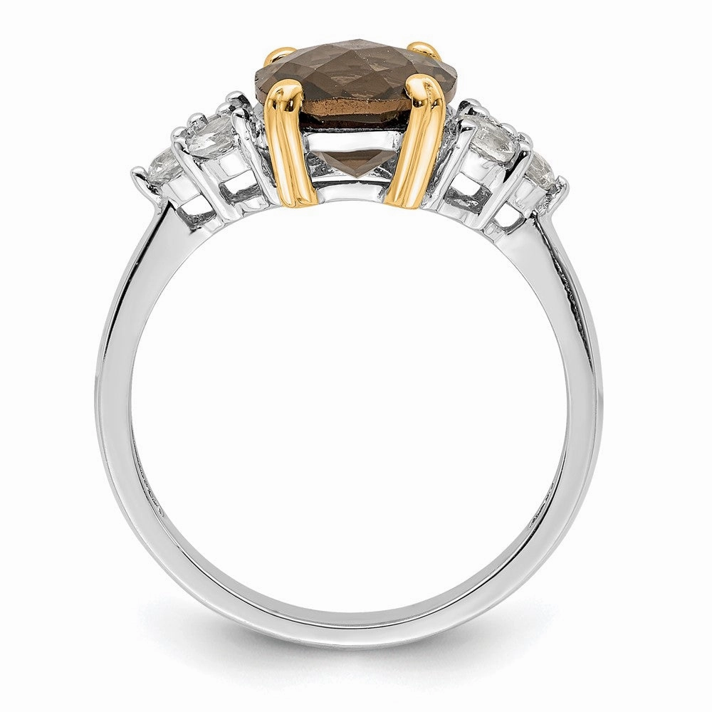 Brilliant Gemstones Sterling Silver with 14K Accent Rhodium-plated Smoky Quartz and White Topaz Ring