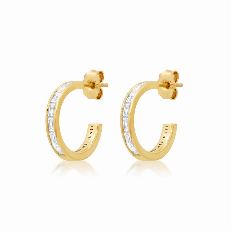 Channel Set Diamond Baguette Hoops