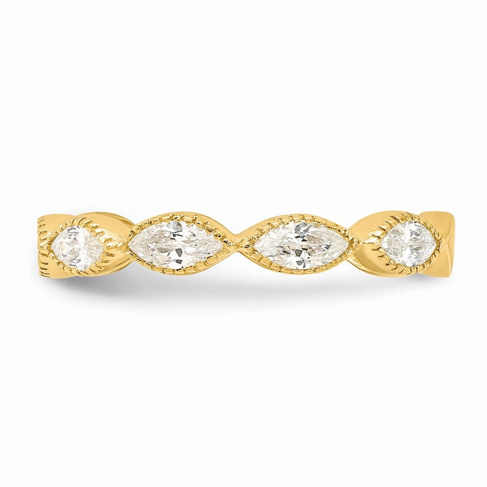 Cheryl M Sterling Silver Gold-plated Polished and Beaded Navette CZ Ring