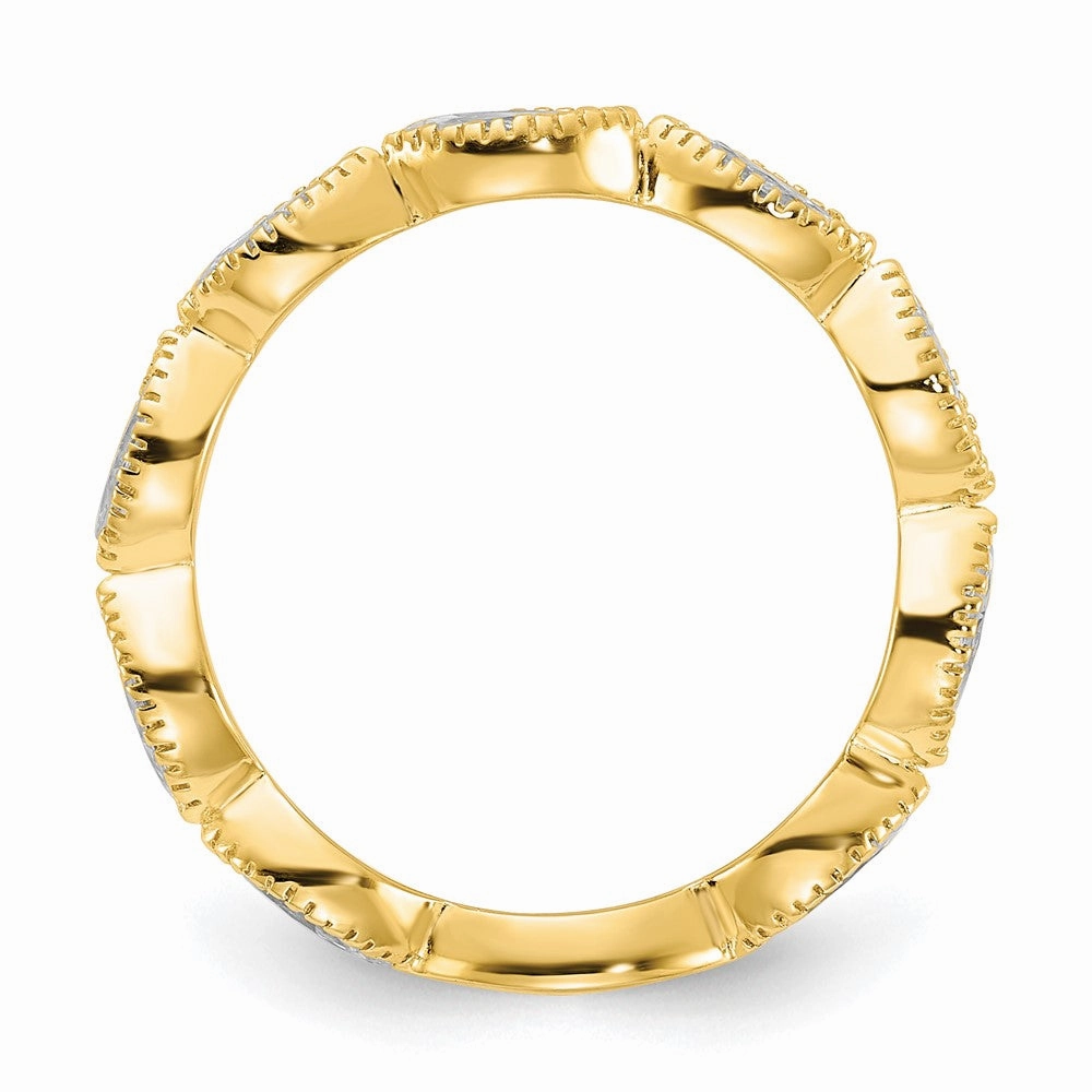 Cheryl M Sterling Silver Gold-plated Polished and Beaded Navette CZ Ring
