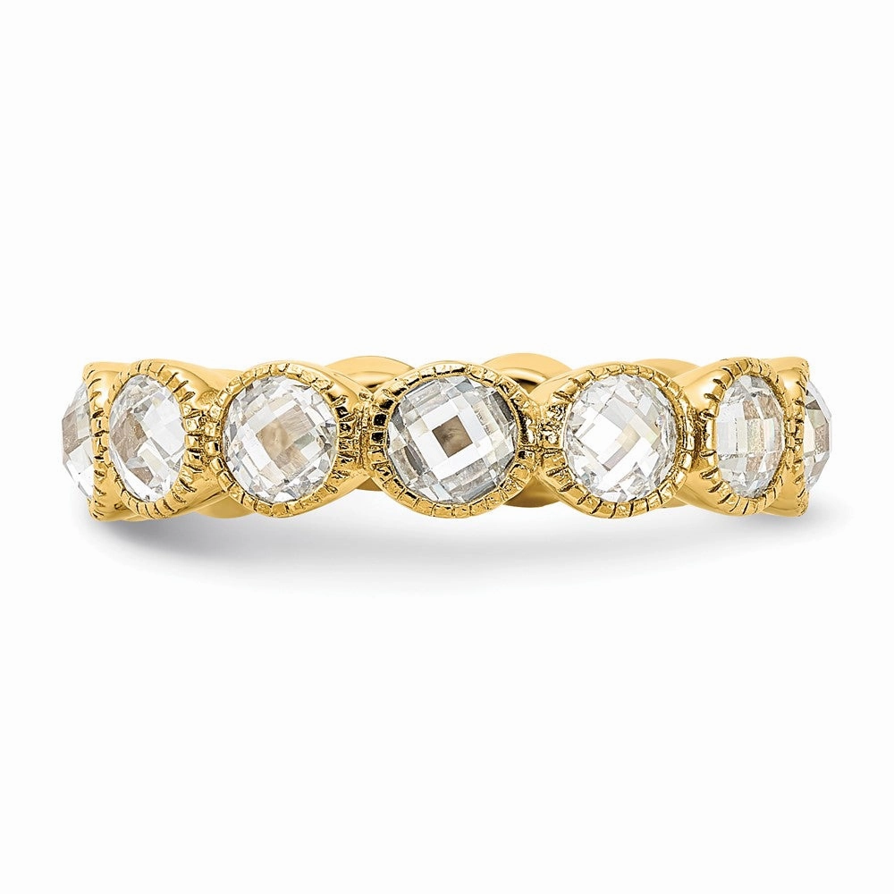 Cheryl M Sterling Silver Gold-plated Polished and Beaded Round CZ Ring