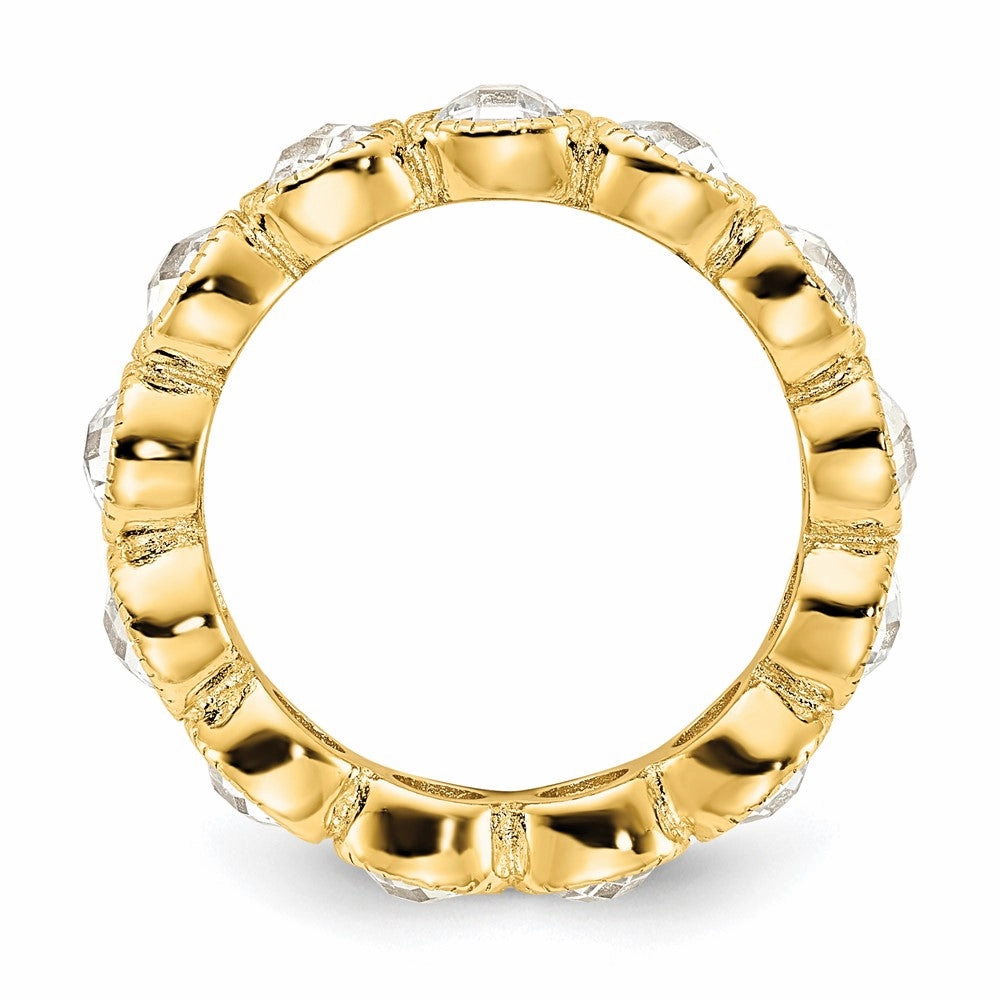 Cheryl M Sterling Silver Gold-plated Polished and Beaded Round CZ Ring