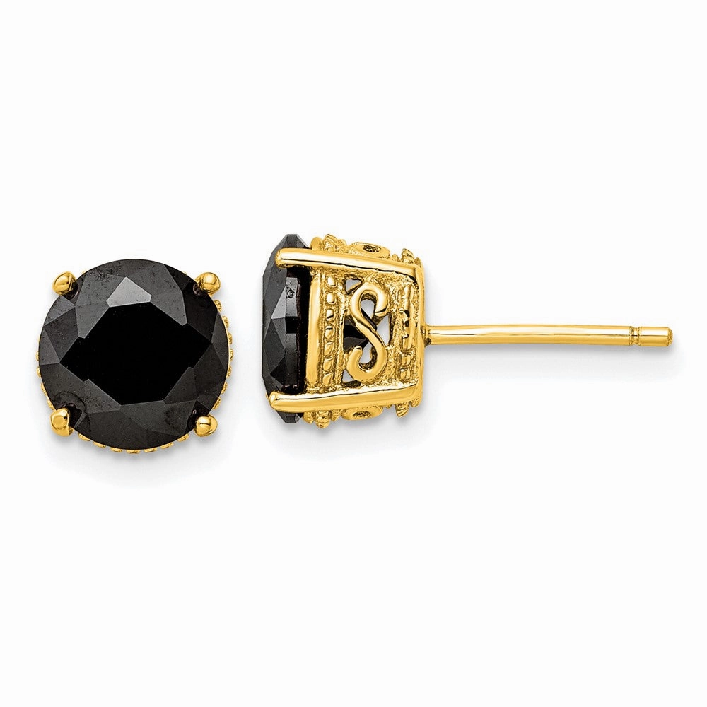 Cheryl M Sterling Silver Gold-plated Polished Black CZ Stud Earrings