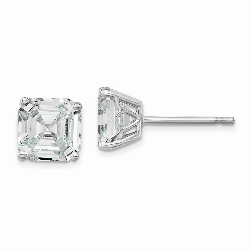 Cheryl M Sterling Silver Rhodium-plated Asscher-cut 7mm CZ Square Post Stud Earrings