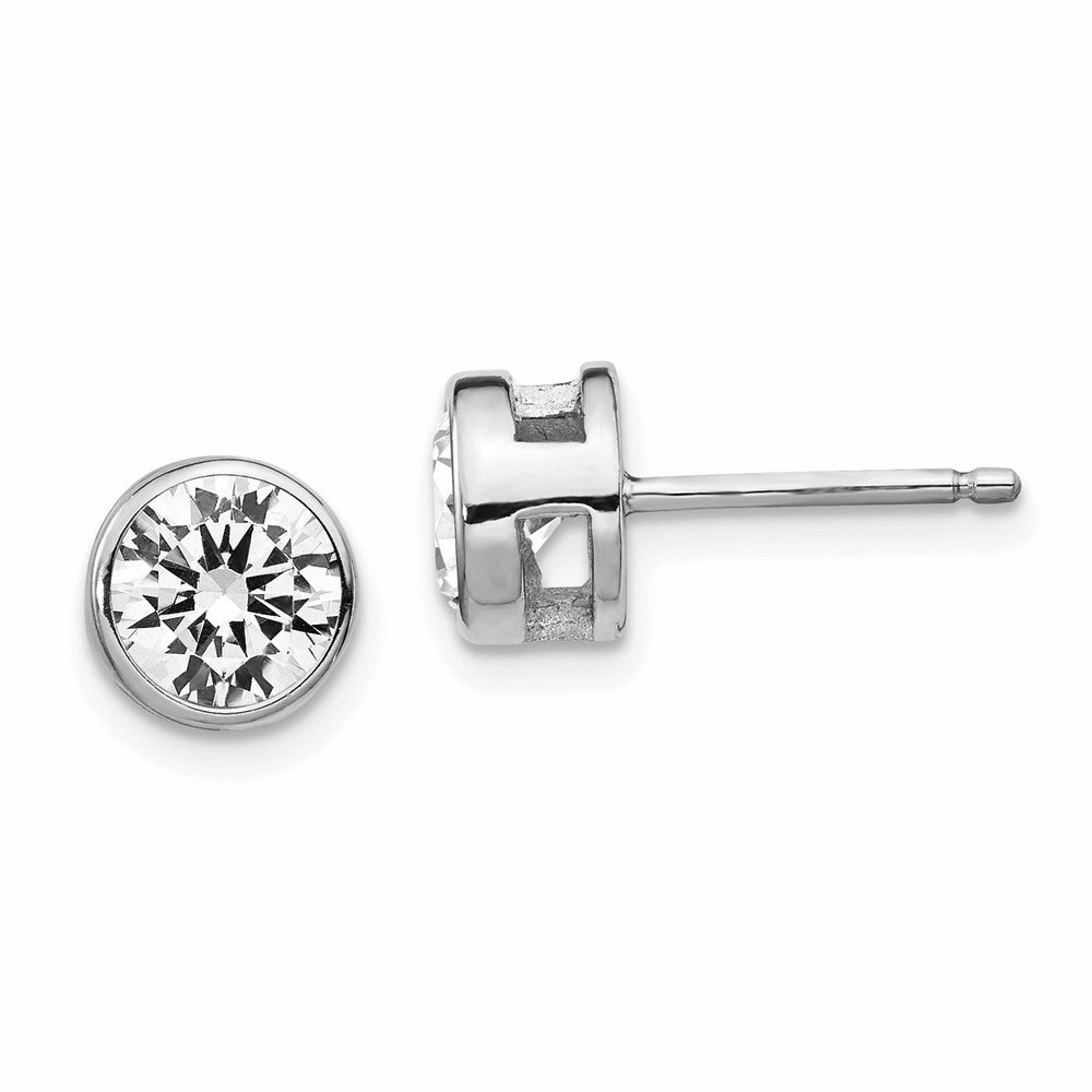 Cheryl M Sterling Silver Rhodium-plated Brilliant-cut 7mm CZ Bezel Stud Post Earrings