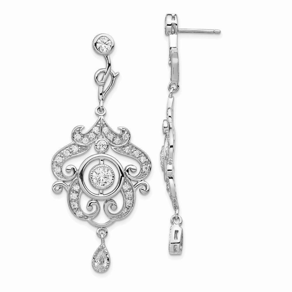 Cheryl M Sterling Silver Rhodium-plated Brilliant-cut Bezel CZ Fancy Chandelier Post Dangle Earrings