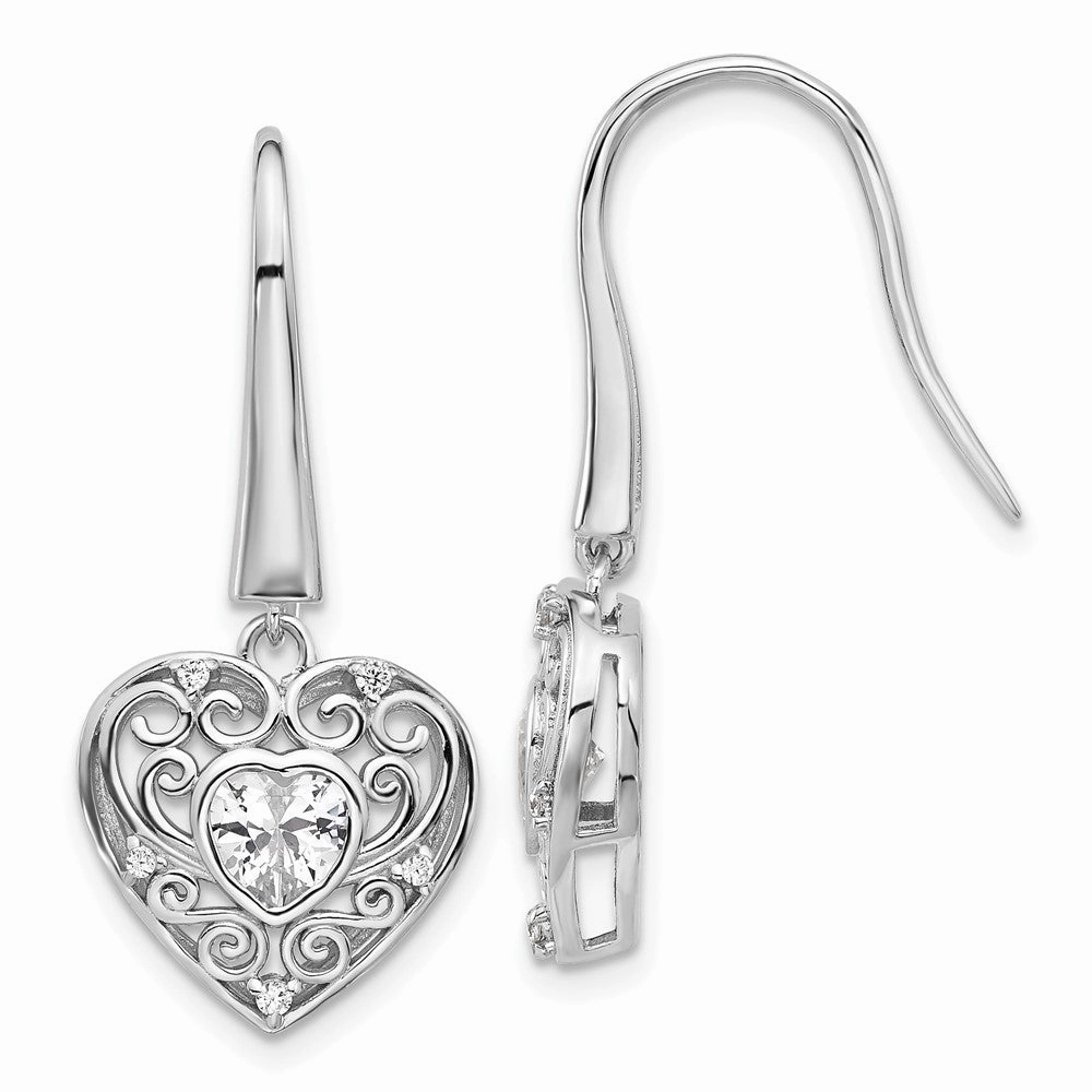Cheryl M Sterling Silver Rhodium-plated Brilliant-cut CZ Heart Dangle Earrings