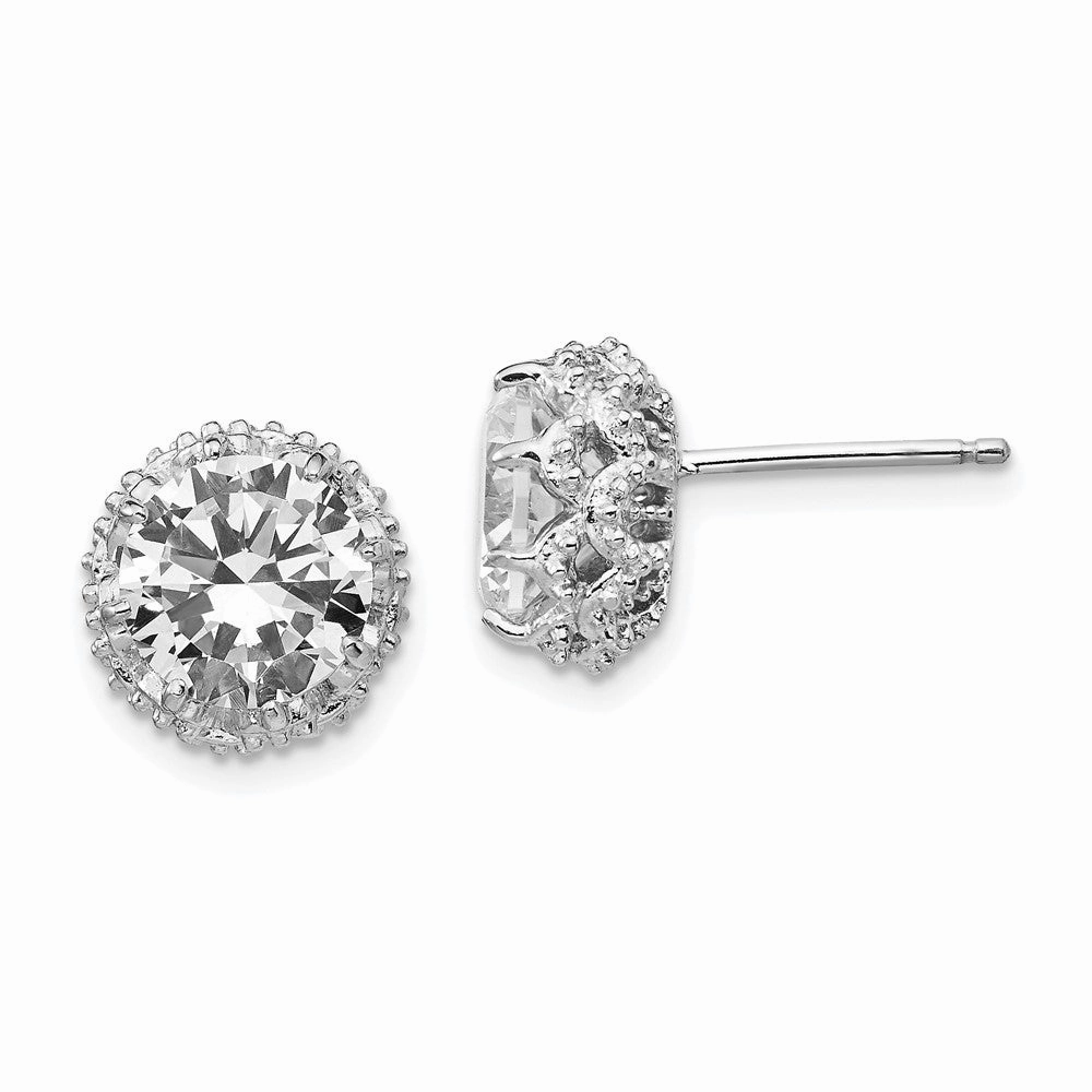 Cheryl M Sterling Silver Rhodium-plated Brilliant-cut CZ Round Post Earrings