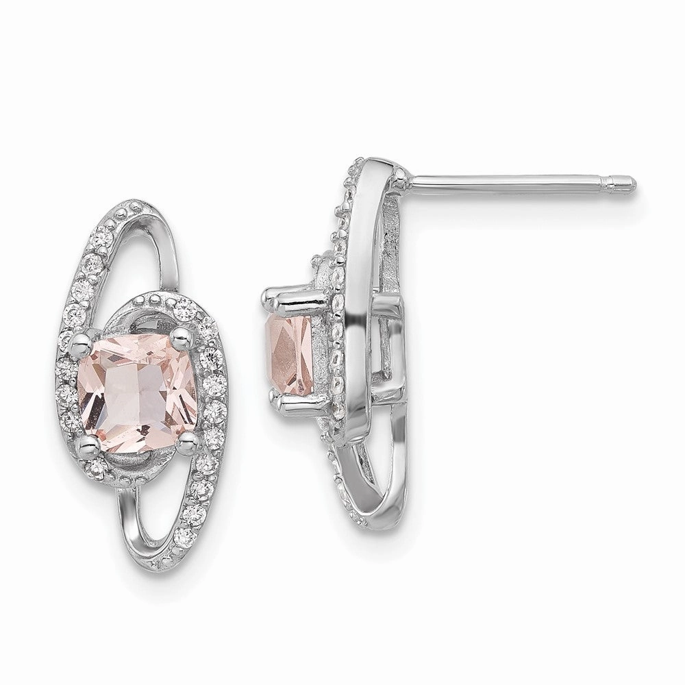 Cheryl M Sterling Silver Rhodium-plated Cushion-cut Simulated Morganite and White Brilliant-cut CZ Post Dangle Earrings