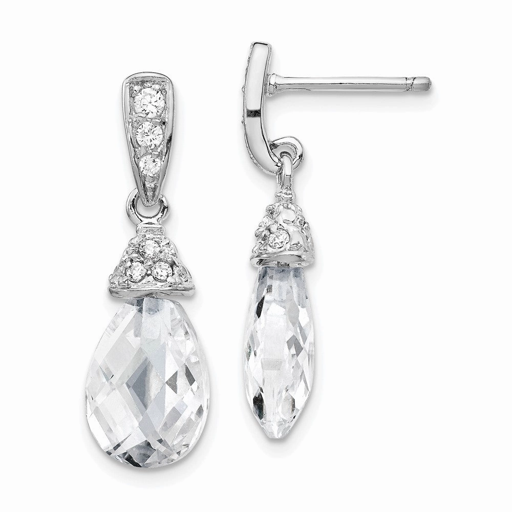 Cheryl M Sterling Silver Rhodium-plated Faceted Briolette and Brilliant-cut CZ Post Dangle Earrings