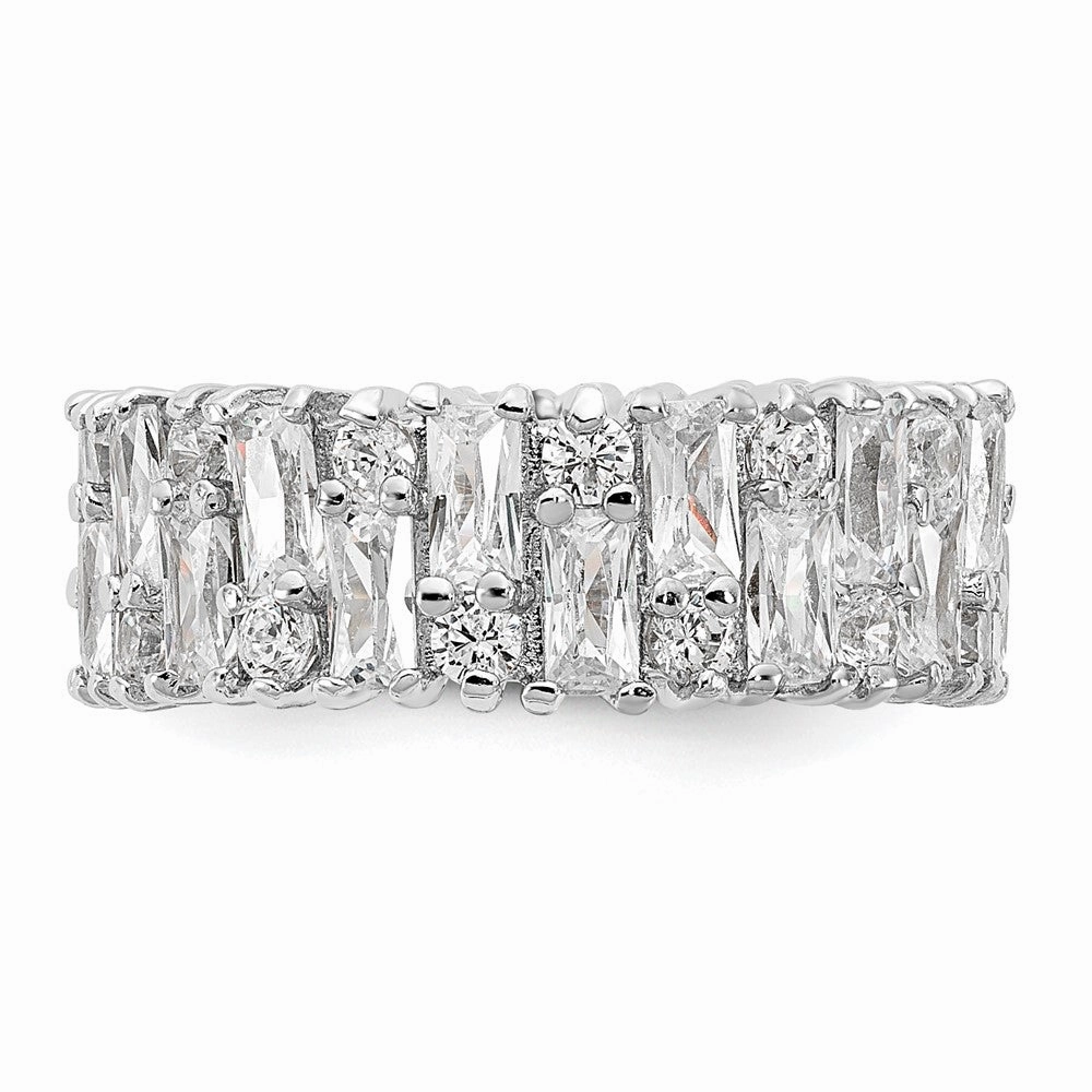 Cheryl M Sterling Silver Rhodium-plated Fancy Baguette-cut and Brilliant-cut CZ Ring